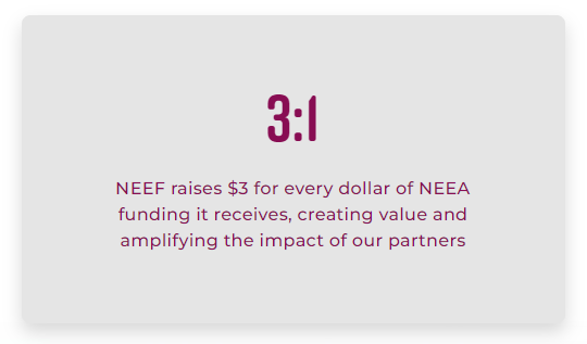 Graphic with NEEF's fundraising ratio, 3 to 1.