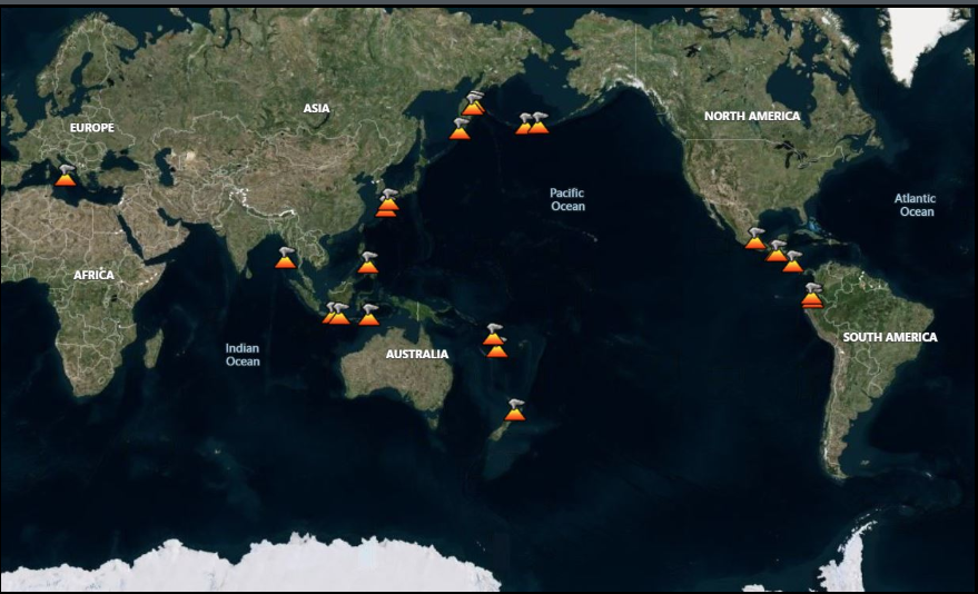 Map with volcanic activity around the world