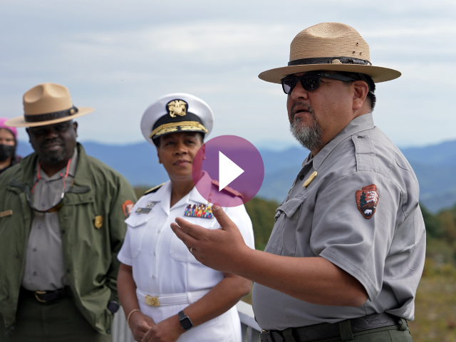 National Park Service Director Chuck Sams speaks to participants during a National Public Lands Day Event
