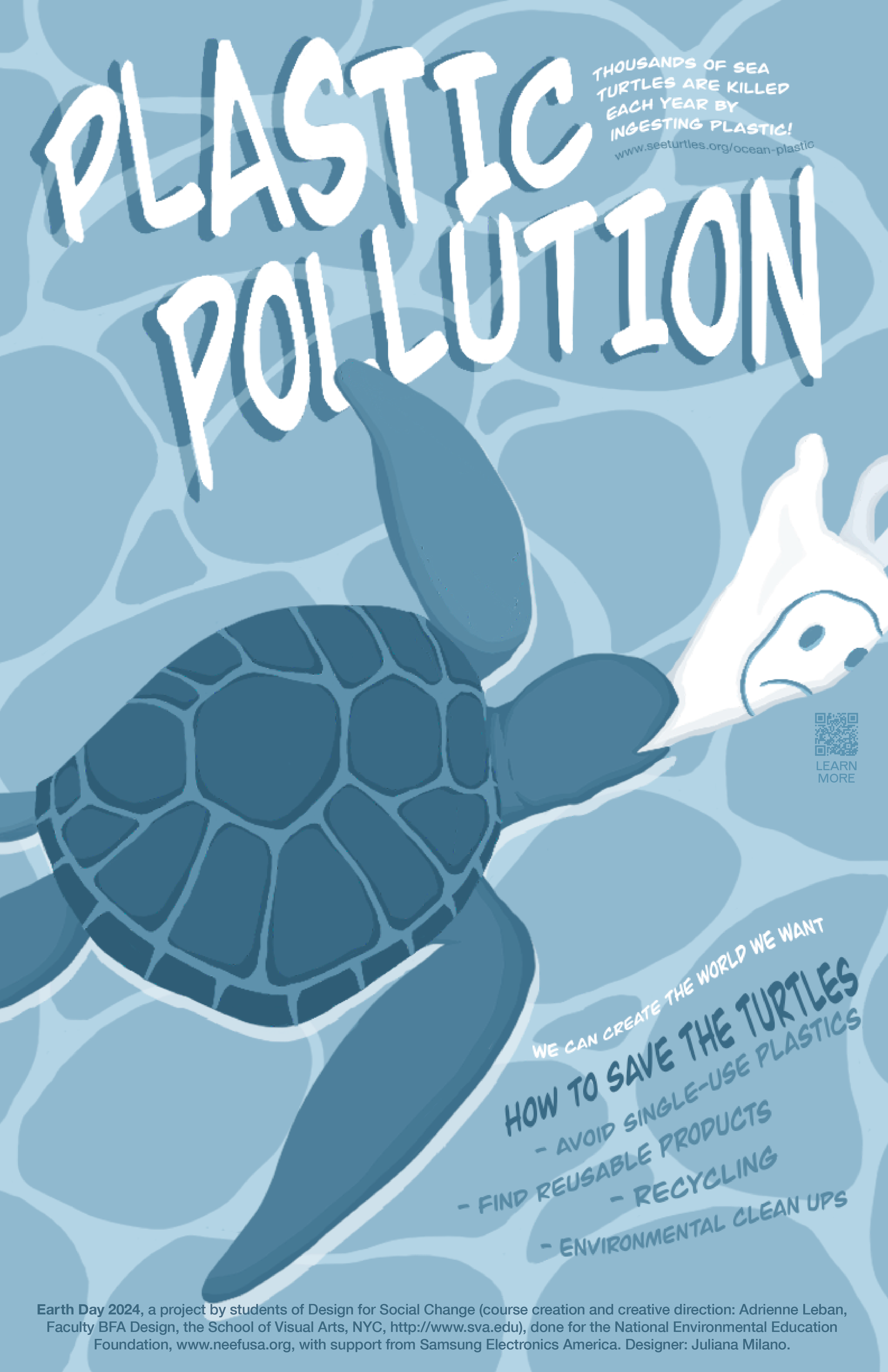 Earth Day Gallery Art poster Plastic Pollution Save the Turtles