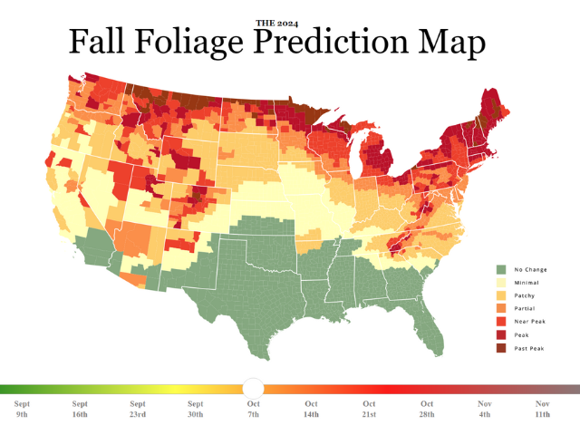 fall foliage map with Oct. 7 date prediction