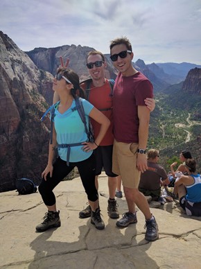 Michael and his friends at the summit of Angel's Landing overlooking Zion (Mukuntuweap) Canyon.