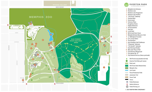 Map of Overton Park in Memphis Tennessee