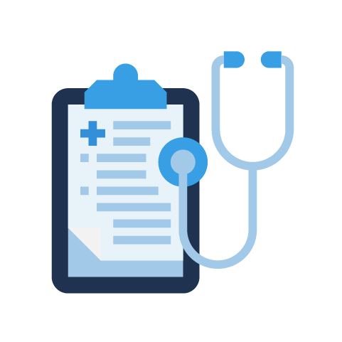 Health document on clipboard next to stethoscope 