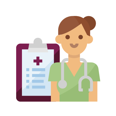 Nurse stands next to checkup clipboard