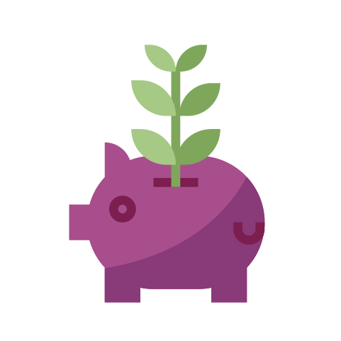 Piggy bank with a long plant sticking out of the coin slot