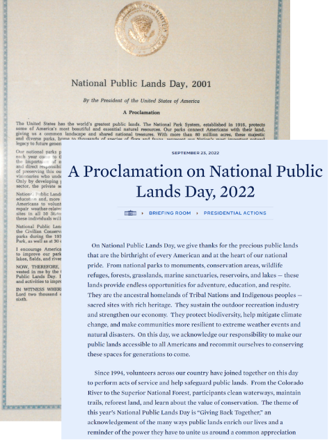 Collage of Presidential proclamations from 2001 and 2022