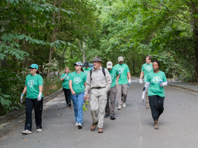 Photo of national public lands day volunteers walking in Overton Park