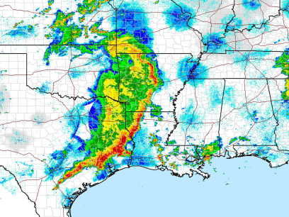 Radar of a storm passing through the southeast