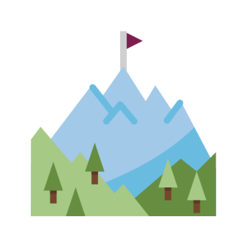 Mountain with flag on top surrounded by green forest 