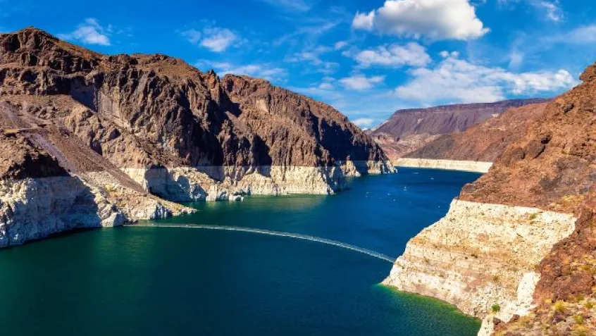 Lake Mead near the Hoover Dam with historically low water levels