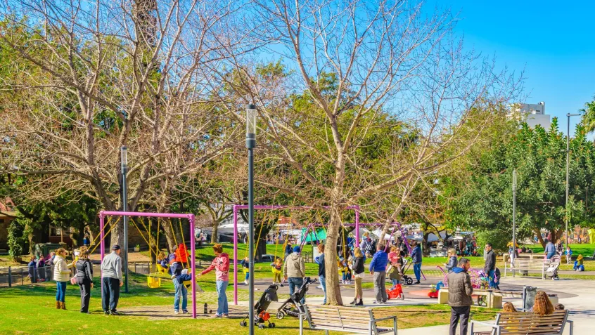 Photo of a bustling neighborhood park