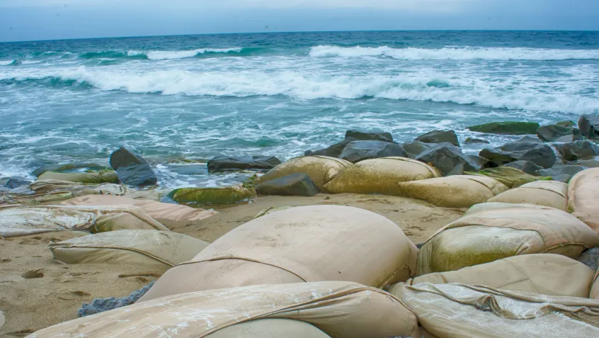 Sandbags on eroding east coast