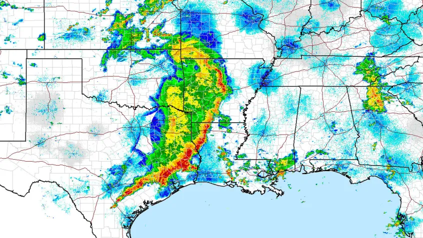 Radar of a storm passing through the southeast