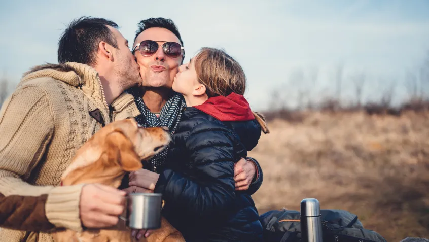 Autumn sun safety with a family