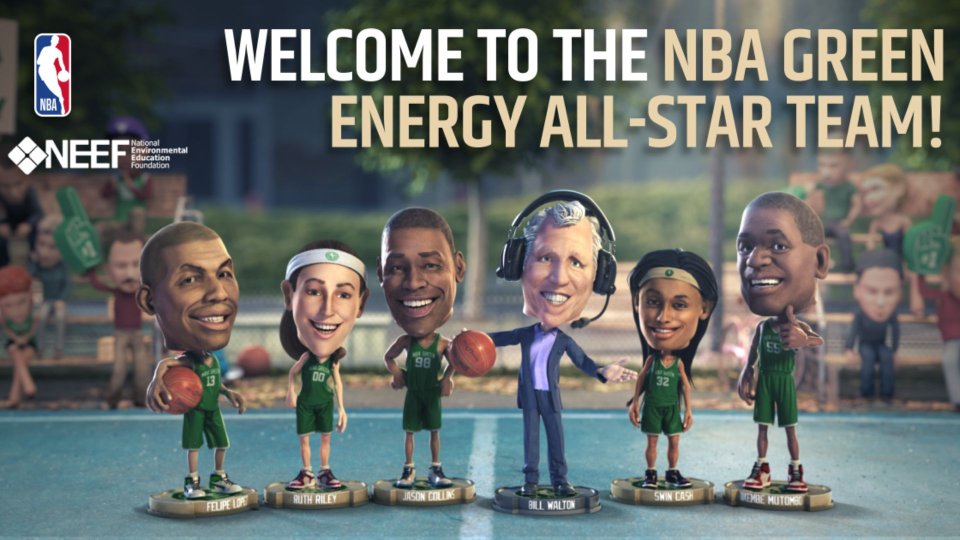 bobble head cartoons of NBA all-star men and women, welcome to the NBA Green Energy All-Star Team