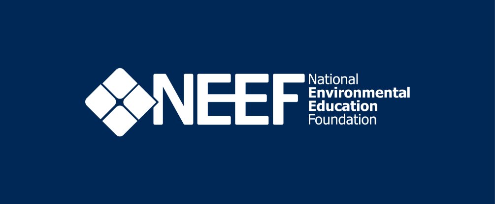 NEEF logo white on ocean blue background