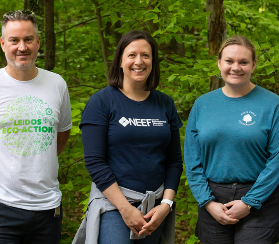 New NEEF President and CEO Sara Espinoza in dark blue t-shirt at outdoor event