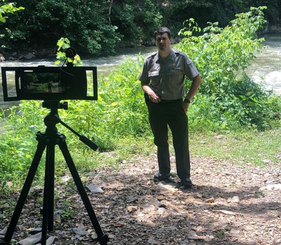 Filming a virtual event with George McBroom at Carters Lake