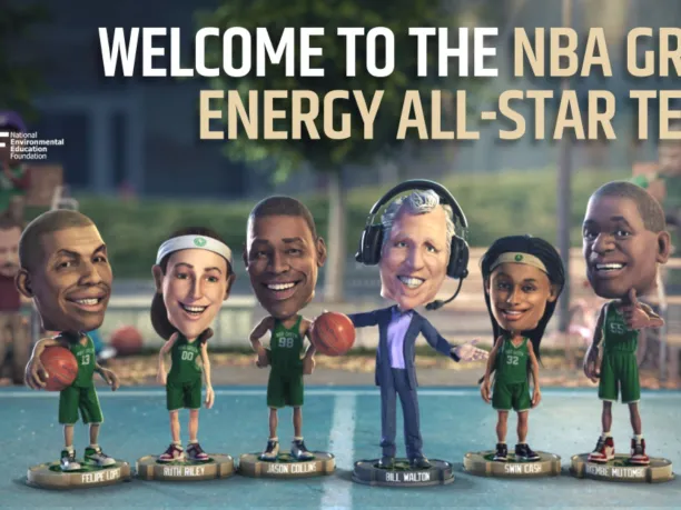 bobble head cartoons of NBA all-star men and women, welcome to the NBA Green Energy All-Star Team