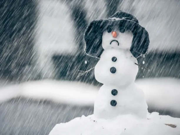 a melting snowman in the rain