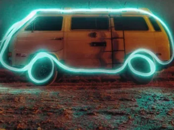 Van with neon outline