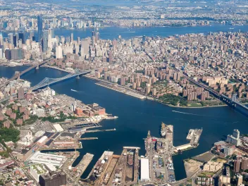 Aerial view of New York with rivers