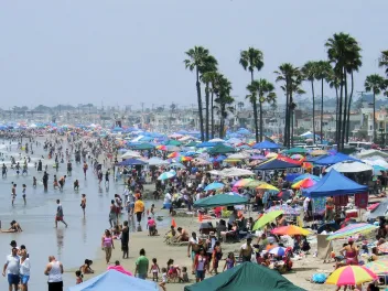 Crowded beach on the 4th of July